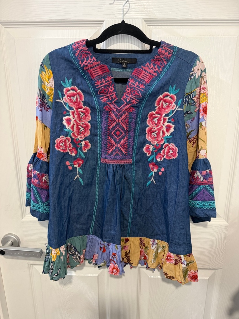 Calena Navy Embroidered Floral Tunic